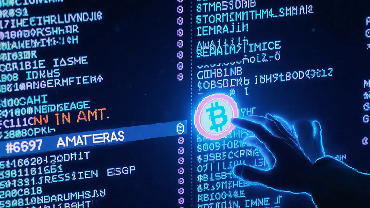 AMATERAS is barely visible at the bottom of a massive cryptocurrency leaderboard.