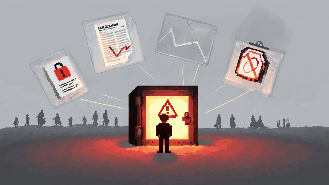 Pixel art avatar near a vault with warning icons, showing BXTEN&#039;s risk factors.