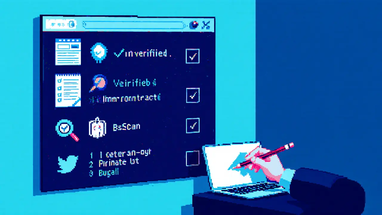 Pixel art checklist showing verification steps for a legit MoMoKEY airdrop.
