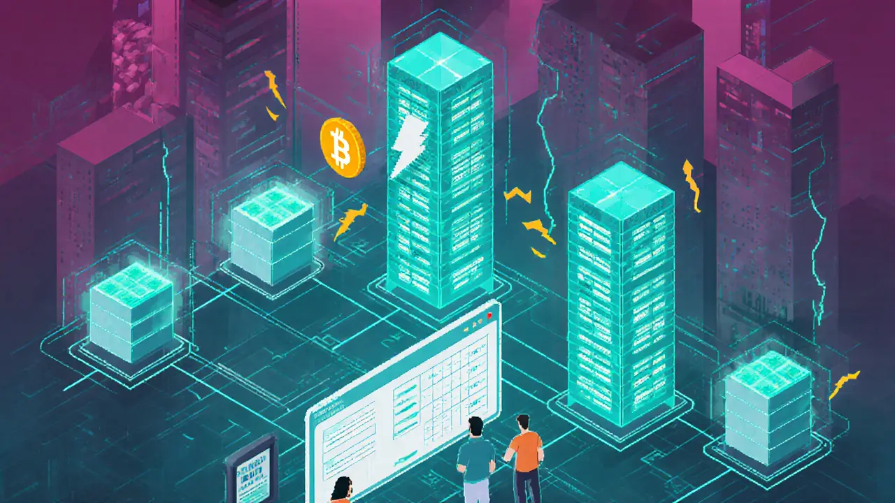 Pixel art futuristic data center with layered‑2 solutions easing mempool traffic.