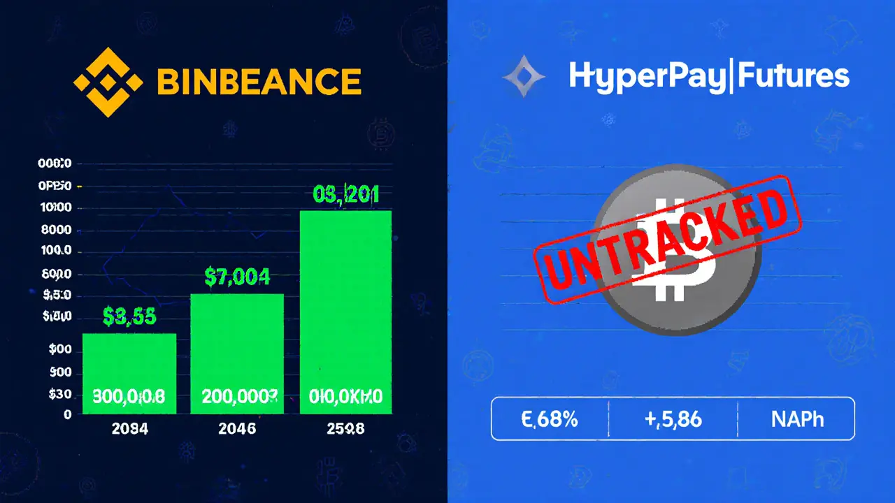 Pixel art table comparing major futures exchanges, HyperPay shown as untracked.