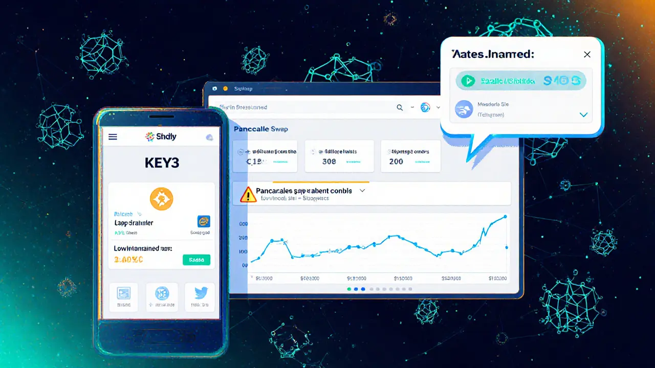 Pixel art wallet dashboard warning low liquidity and showing update sources.