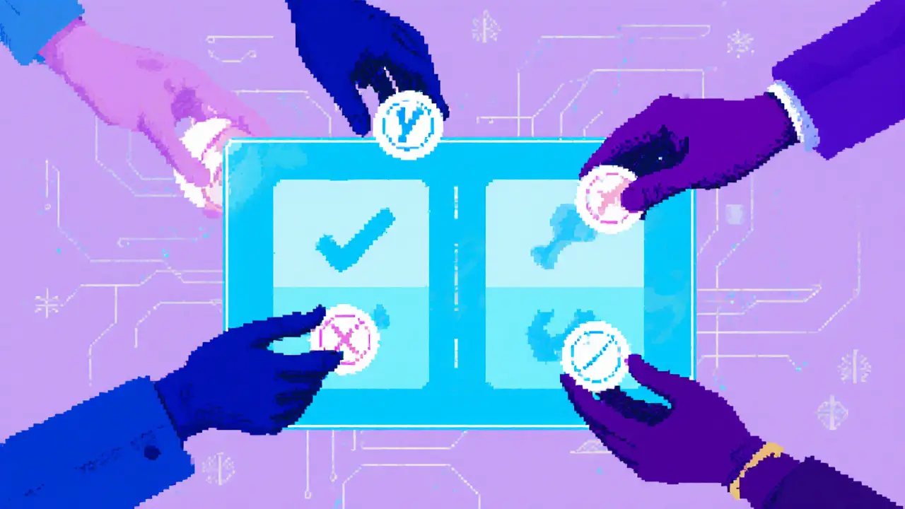 Players casting votes with tokens in a digital community interface.