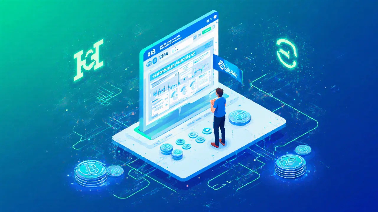 Modern pixel dashboard showing token staking on O3 Swap with fading airdrop banner and Bitget logos in the background.