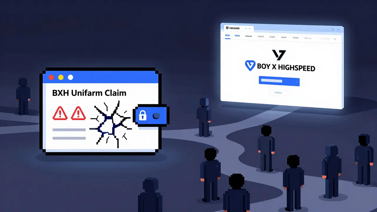 A wallet connected to a fake airdrop site while a verified brand portal glows safely in the background.