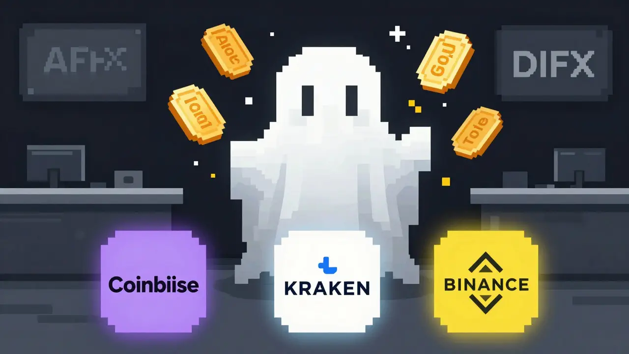 Ghostly synthetic stocks fading away while trusted exchanges shine, DIFX's logo absent in darkness.