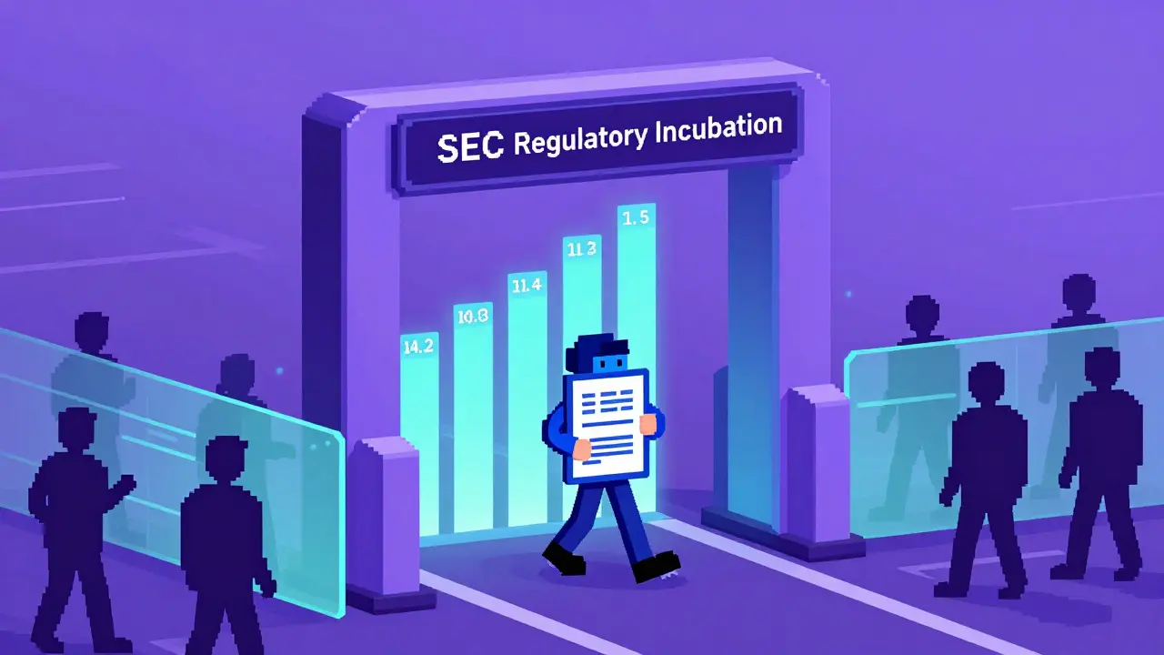 Pixel art of a startup advancing through SEC's ARIP probation pathway with progress bars.