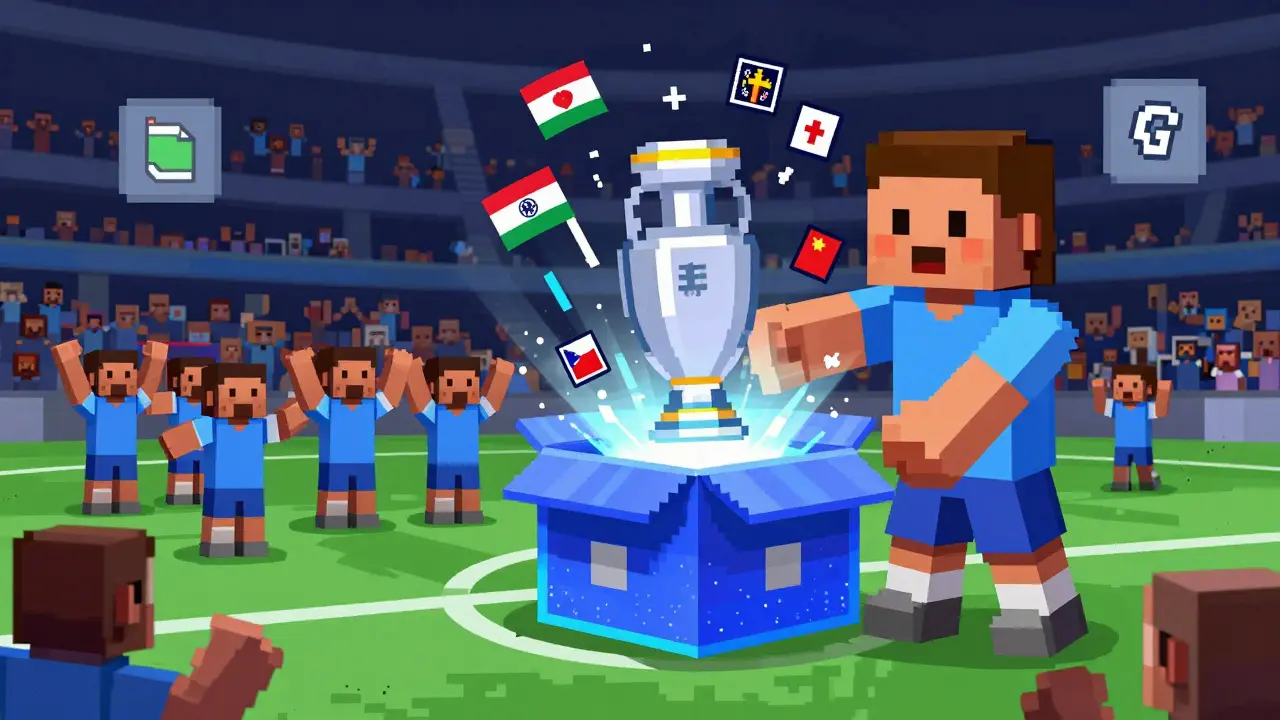 Winner opening a mystery box that releases a rare NFT and in-game items in pixel animation.