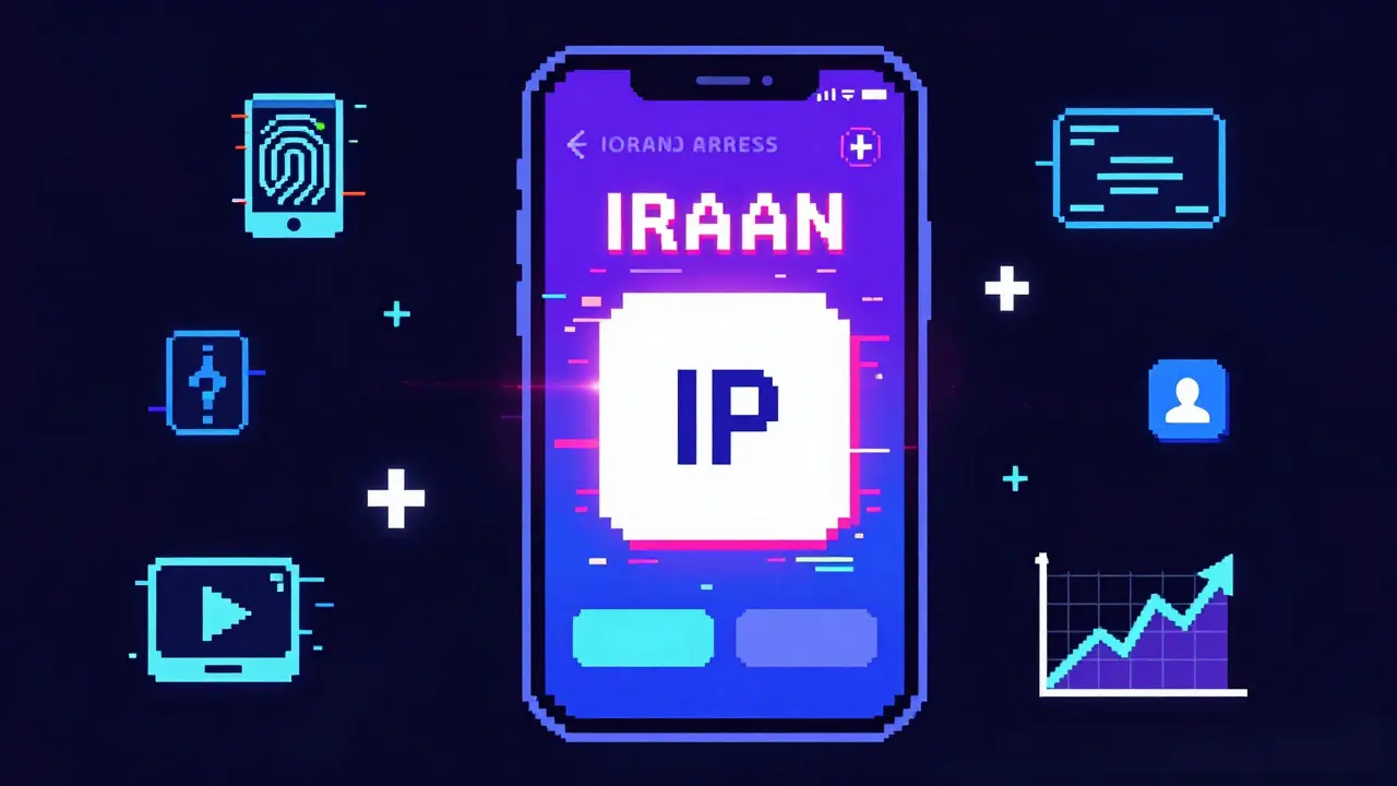 A crypto transaction freezing as an Iranian IP address flashes on screen, surrounded by detection signals in pixel art style.
