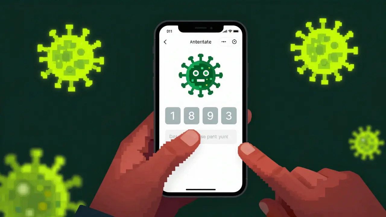 Malware infecting authenticator app on smartphone during theft.