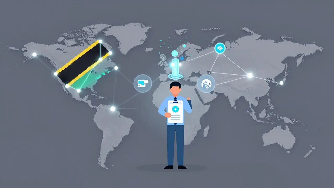 A digital network map showing WMTX nodes and token flows across Africa, Asia, and Latin America.