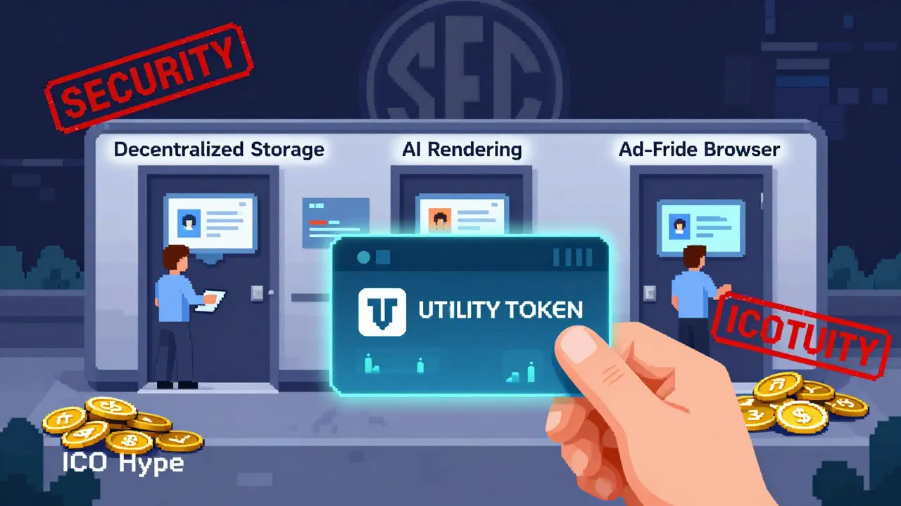 A user unlocking blockchain services with a digital pass while SEC warnings loom in the background.