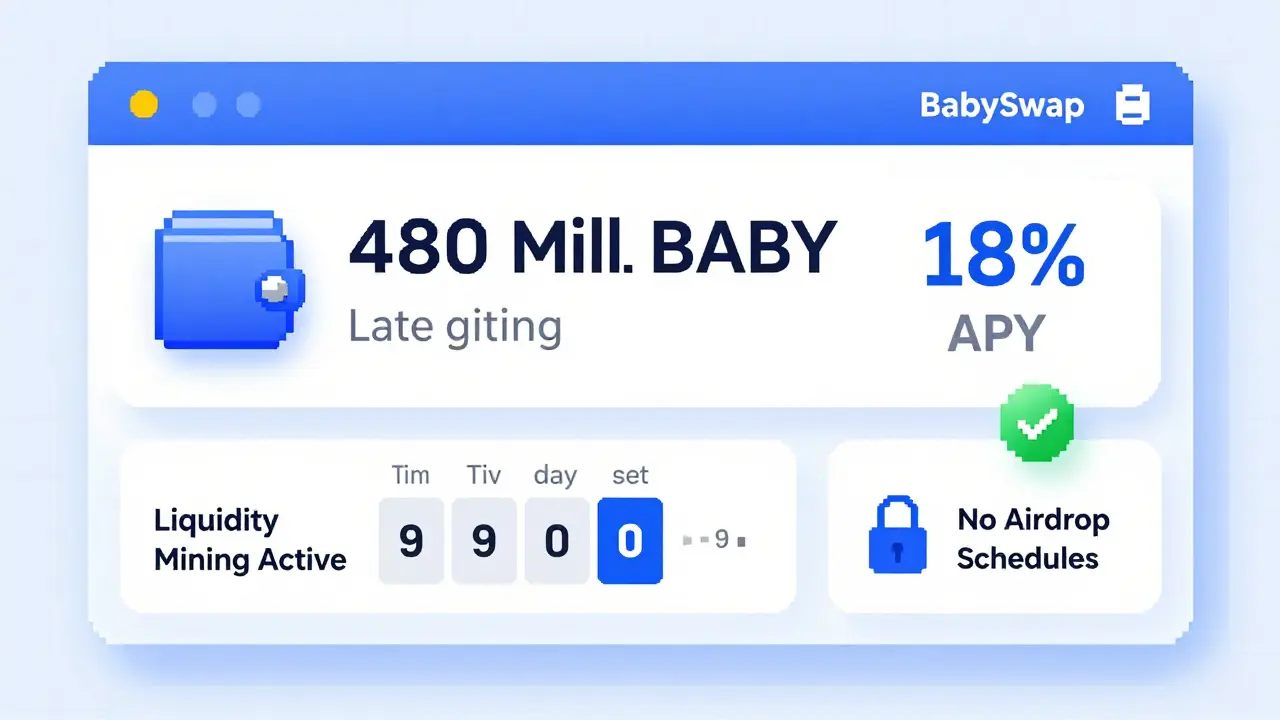 BabySwap dashboard showing staking rewards and token balance with clear indication no airdrop is scheduled.