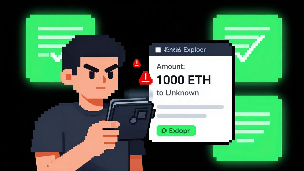 User verifying a suspicious crypto transaction with two approved signatures glowing in the background.