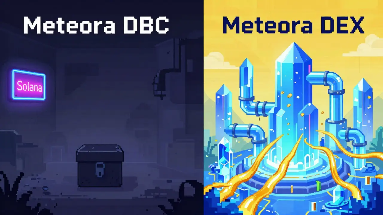 Split screen pixel art comparing a mysterious dark room with a bright futuristic crystal city.