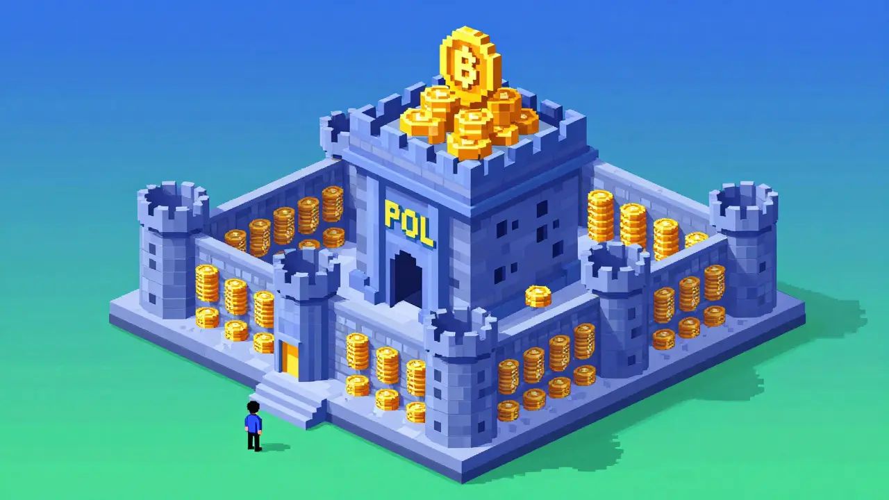 Pixel art of a secure digital fortress holding protocol-owned liquidity