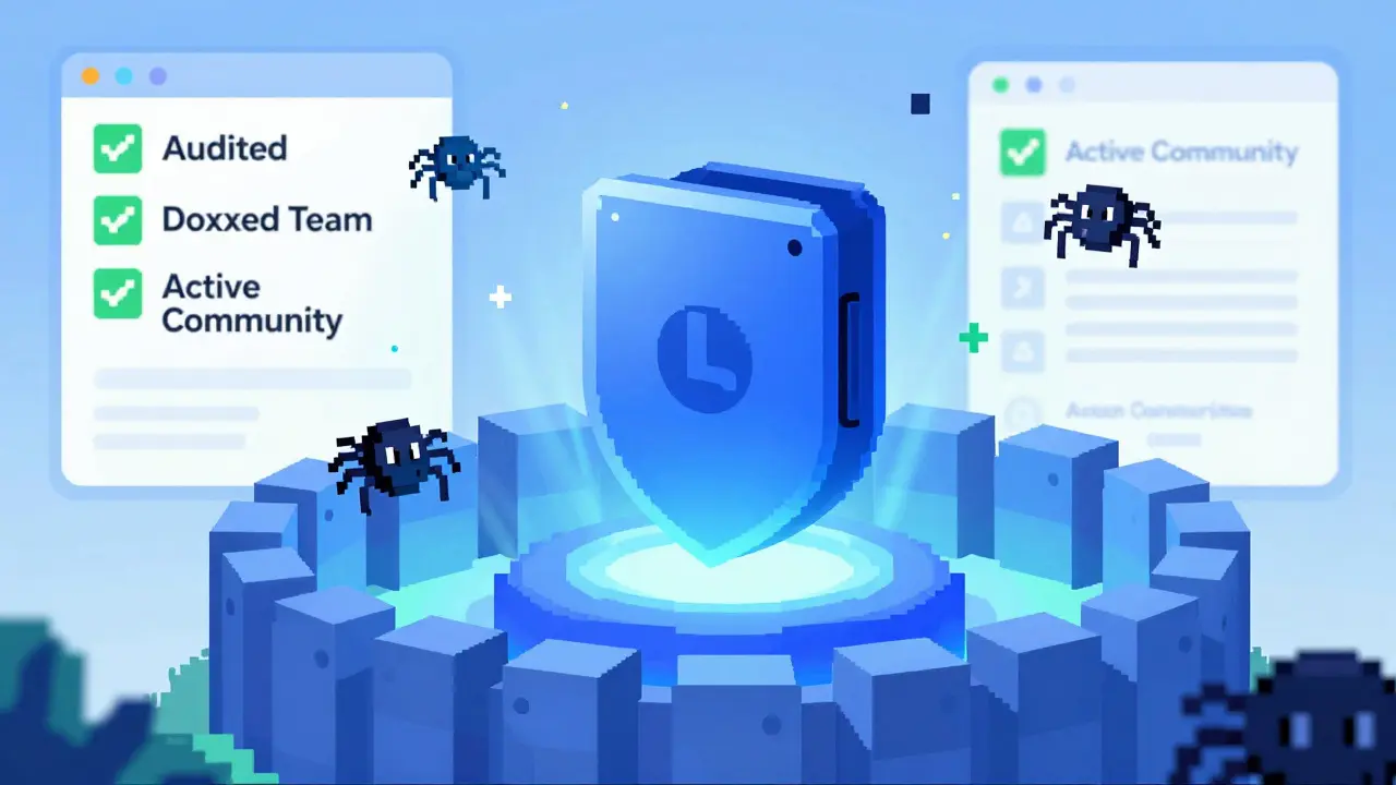 Pixel art of a secure hardware wallet protected by a digital shield