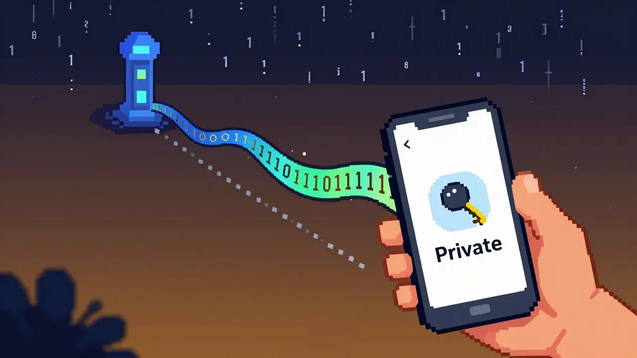 Pixel art of user signing Bitcoin transaction on smartphone