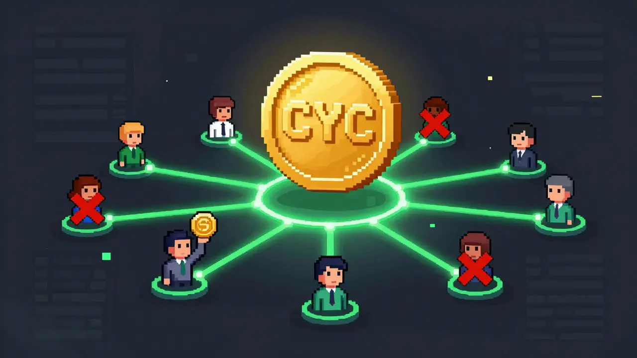 Pixel art showing fair token distribution among engaged community users.