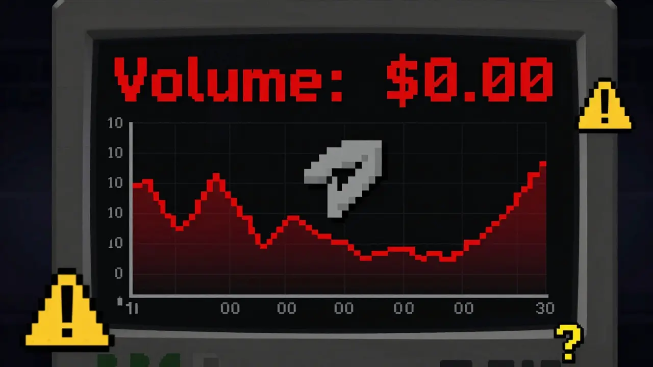 Pixel art trading screen showing zero volume and price for CarbonSwap.