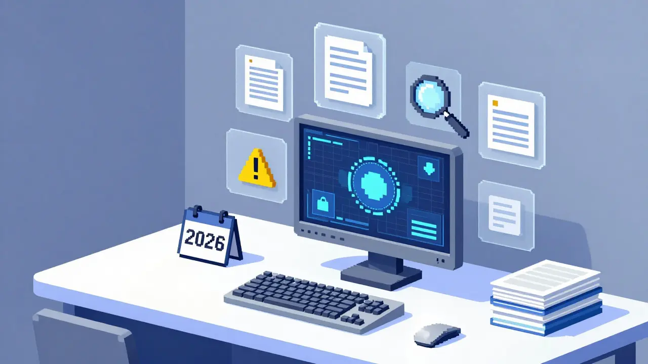 Pixel art of a computer terminal analyzing blockchain transactions for compliance.