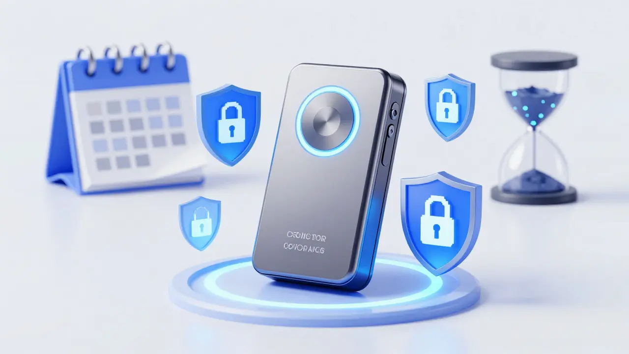 Pixel art of a glowing hardware wallet protected by digital shields and locks.