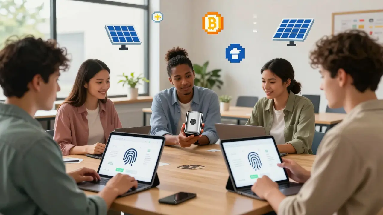 Pixel art of users learning to use secure DeFi wallets and apps