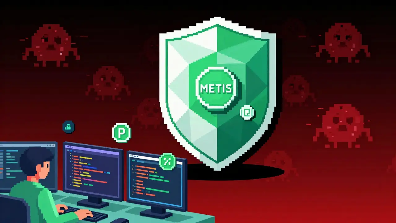 Pixel art shield protecting tokens from phishing threats