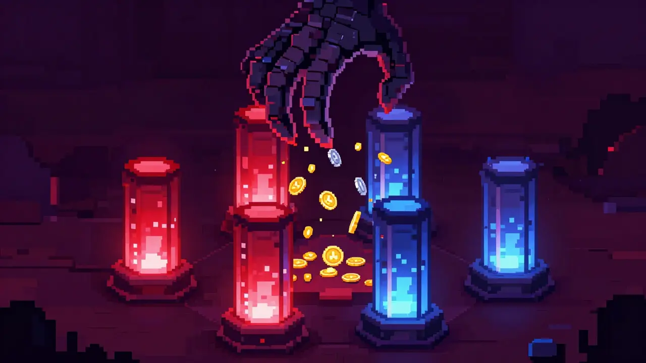 Pixel art showing red validator nodes being drained in the Ronin Network hack