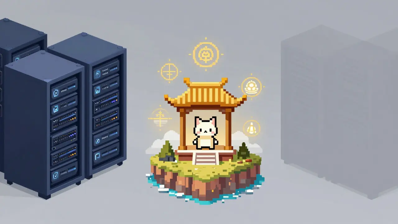 Pixel art comparing established AI tech with the niche Nyxia AI spiritual concept