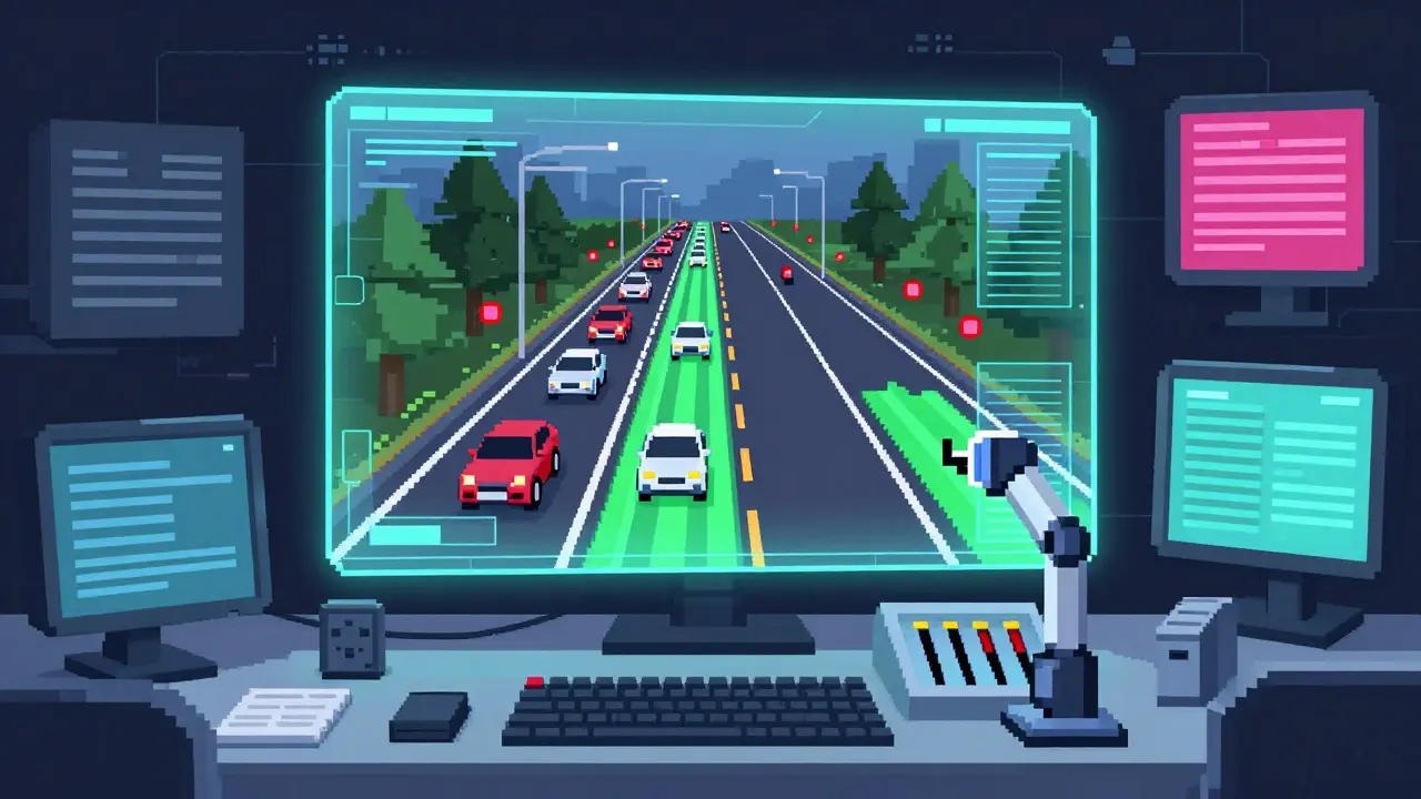 Pixel art of a futuristic interface managing adaptive blockchain transaction speeds.