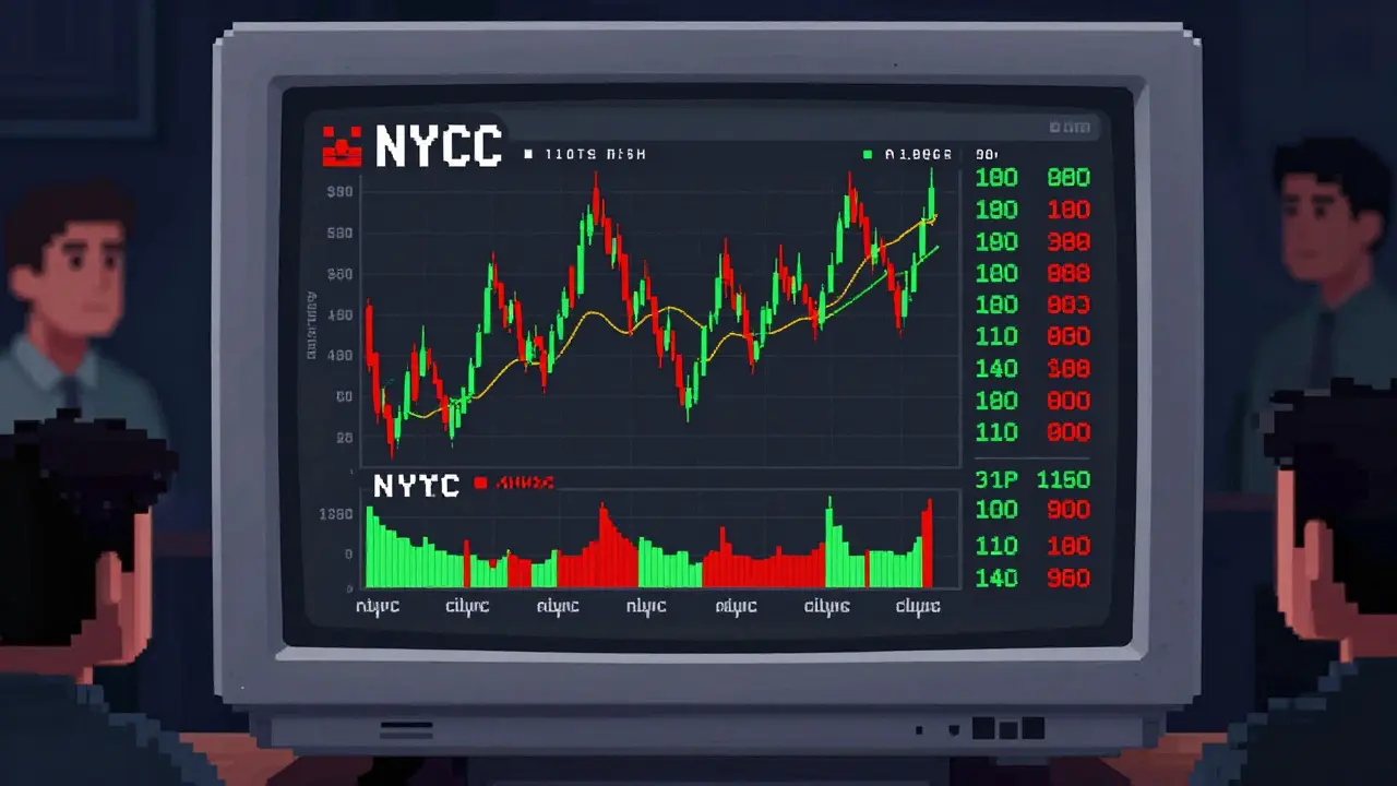 Pixel art of a volatile crypto trading chart showing erratic price movements
