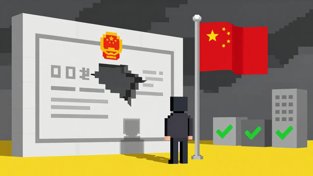 Pixel art showing a trader facing a wall of missing regulatory licenses