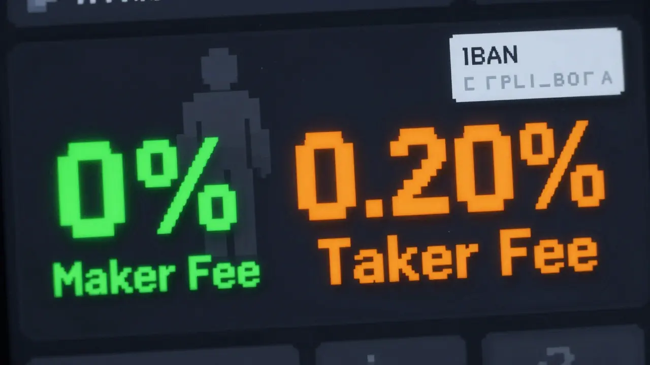 Pixel art showing zero maker fee vs high taker fee trade-off