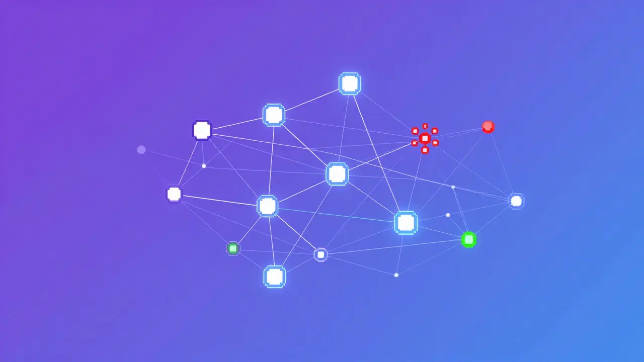 Abstract pixel art network graph showing glowing connections between wallet nodes