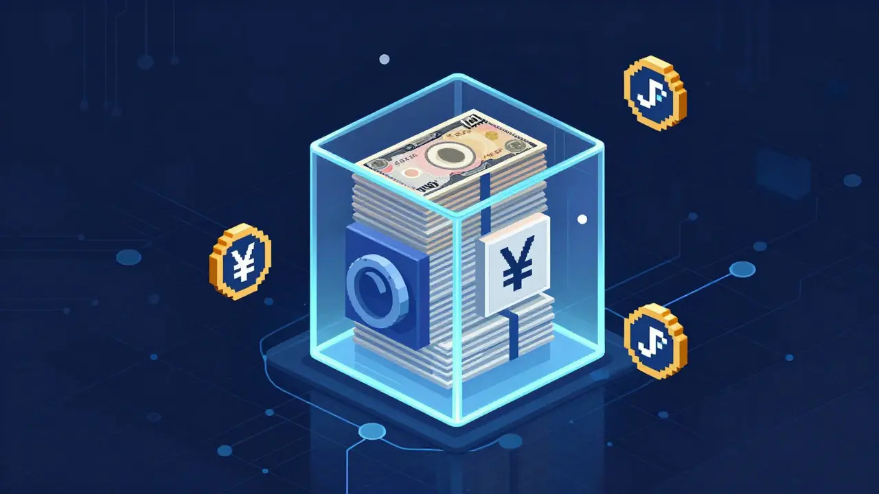 Digital vault containing yen reserves backing JPYC stablecoin tokens