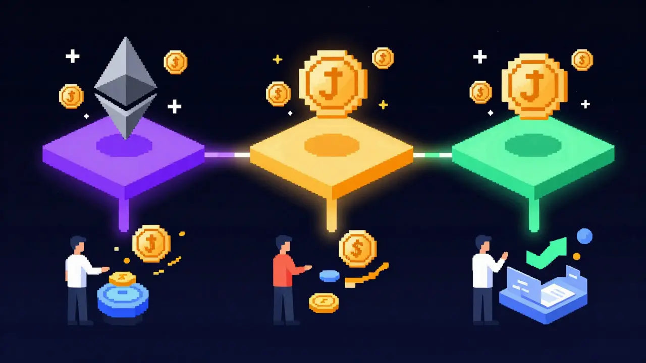 JPYC tokens moving across multiple blockchain networks like Polygon and Ethereum