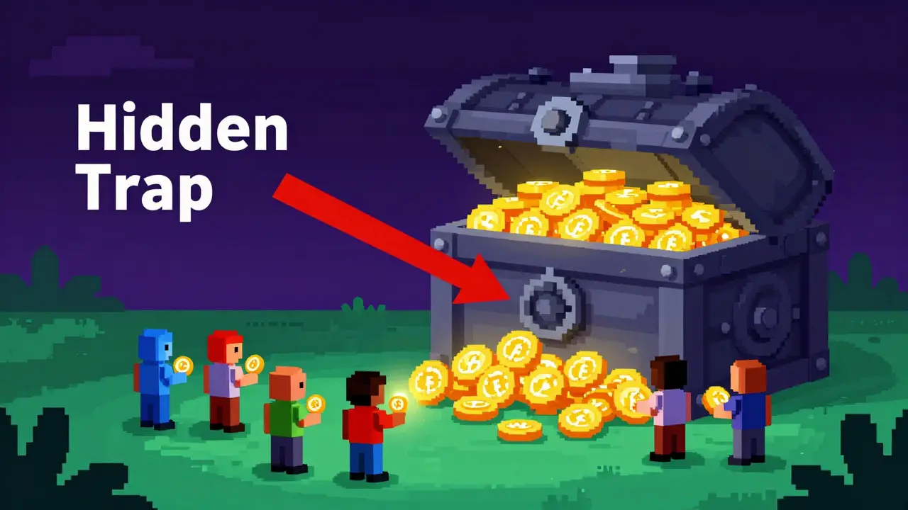 Pixel art depicting a hidden vault of tokens behind public investors, symbolizing supply risks.