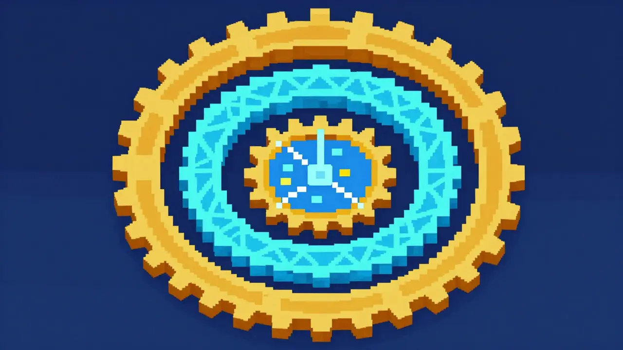 Pixel art showing hybrid security layers protecting data.