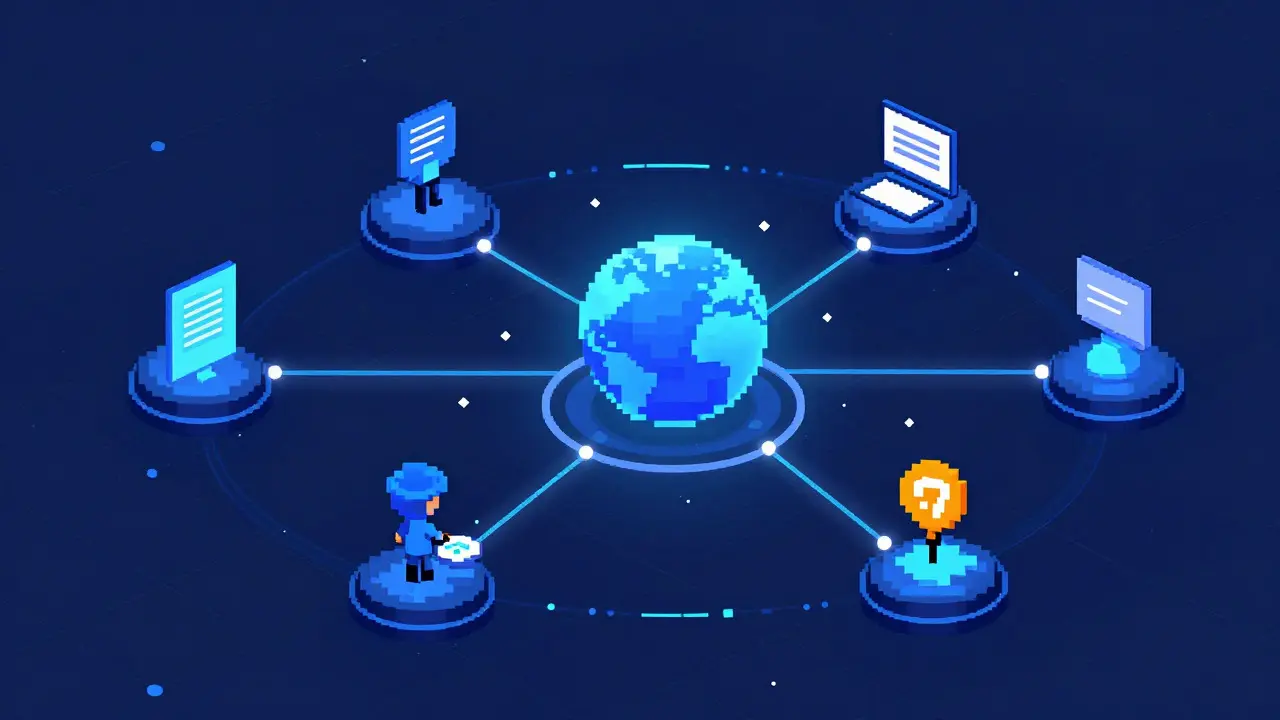 Pixel art visualization of decentralized governance network nodes