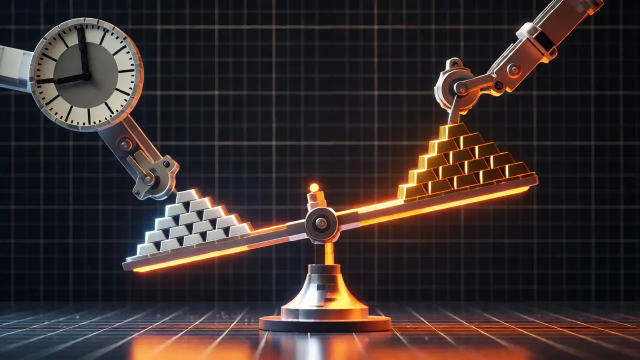 Conceptual pixel art of time-based and threshold-based rebalancing mechanisms.