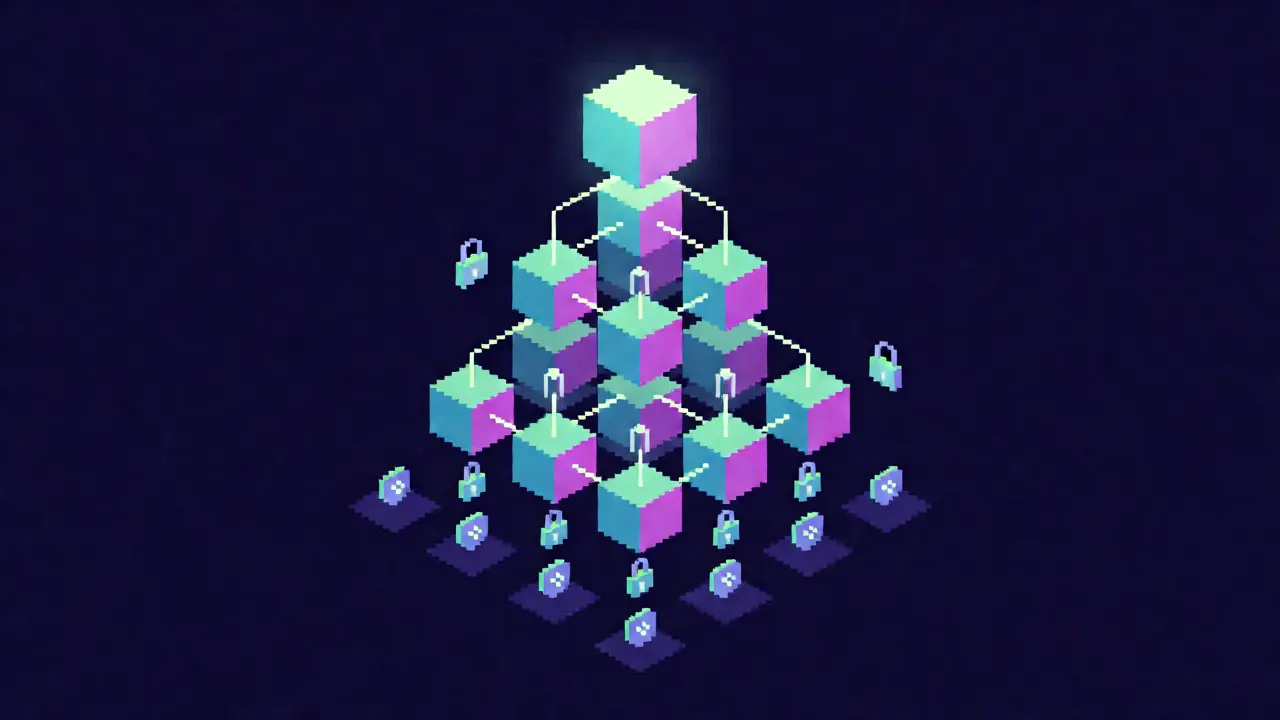 Isometric pixel art of a secure Merkle Tree structure